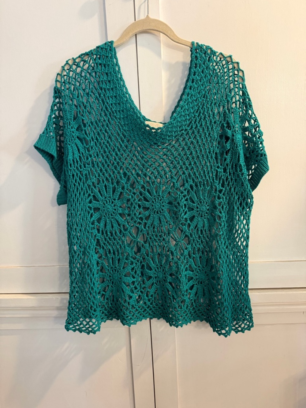Forever 21 Teal Crochet Open-Knit Top